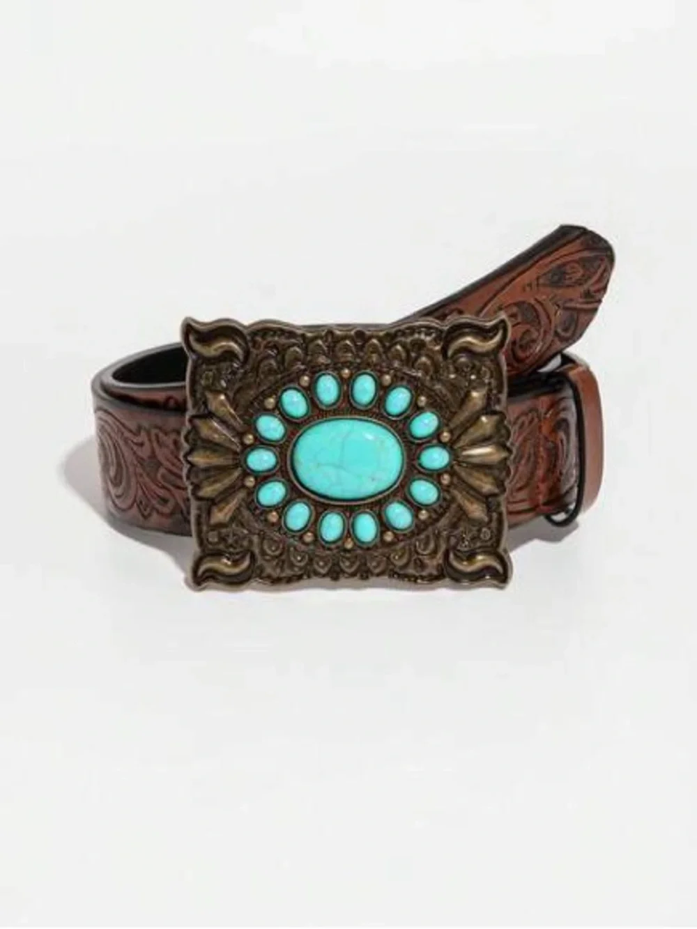 Western Boho Belt with Embossed Strap   Size L